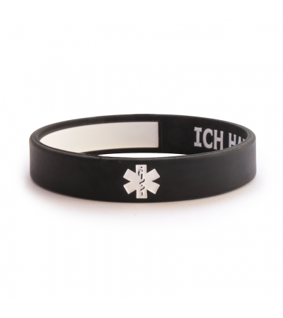 SOS-Silikonarmband Diabetes schwarz 22 cm