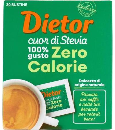 Dietor - MyDietor Heart of Stevia Natural Sweetener with Stevia Extract 0 kcal, Gluten Free - Box of 30 Sachets