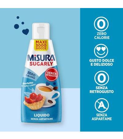 Misura® Sugarly Zero Calorie Liquid Sweetener, Perfect for Coffee and Desserts, Gluten Free, Aspartame Free, Vegan, Open and Close Pack, 205 ml